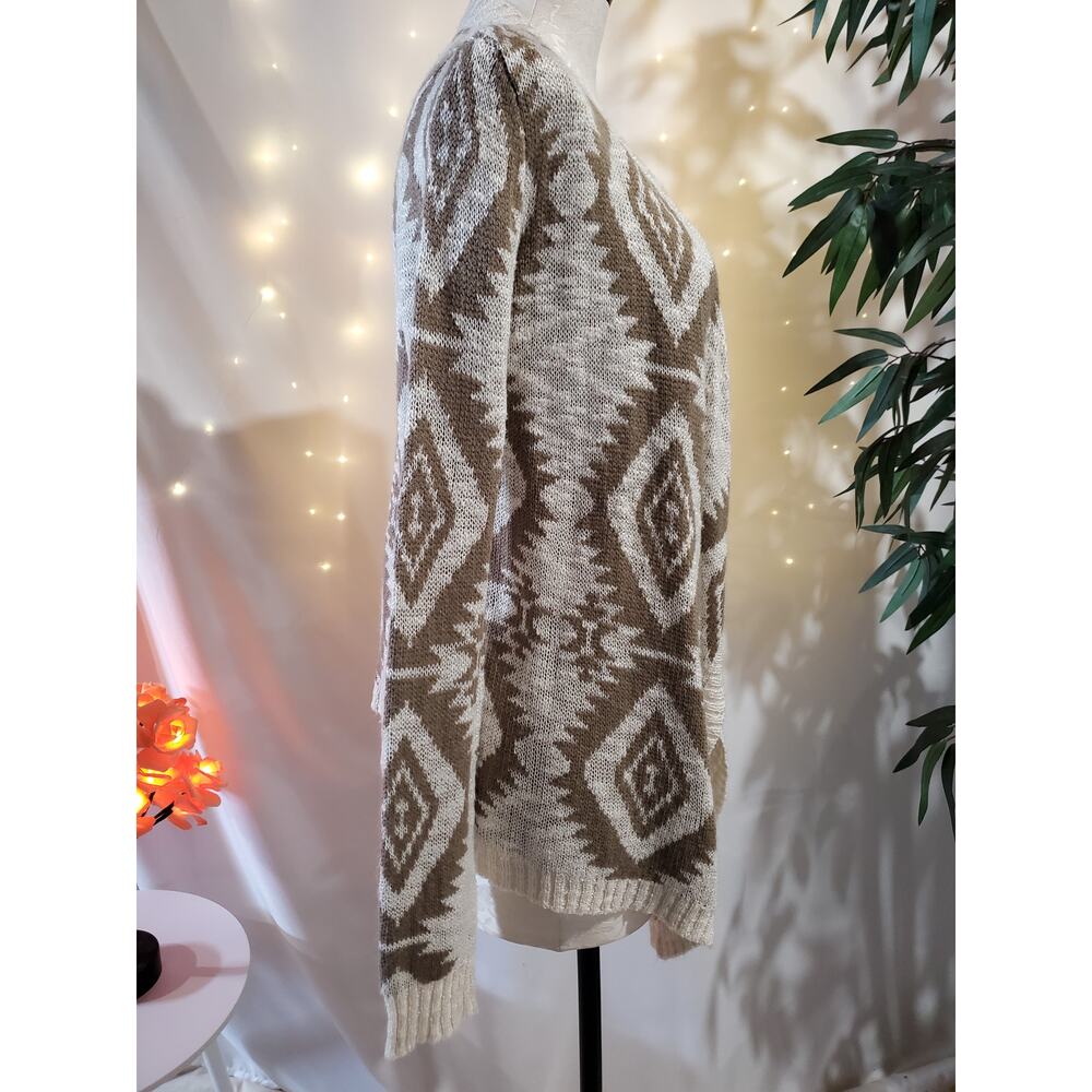 Arizona Aztec Diamond Neutral Tan Cream Open Cardigan Sweater Womens Size S - Picture 4 of 13